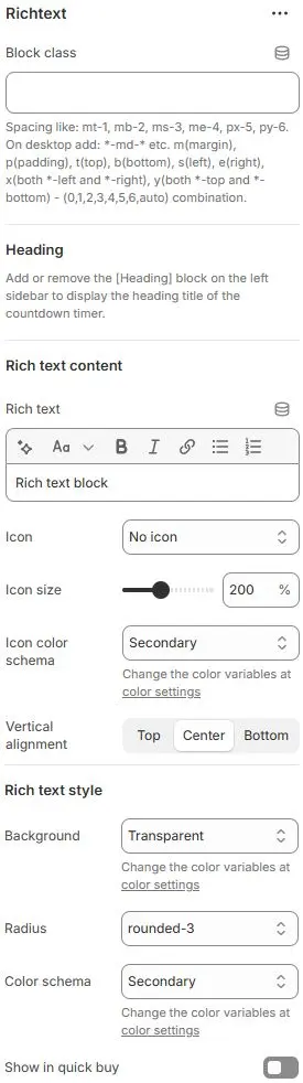 Richtext settings