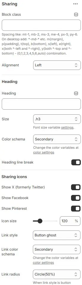 Sharing settings