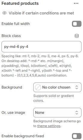 Featured Products Settings