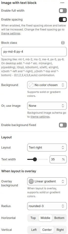 Image With Text Settings