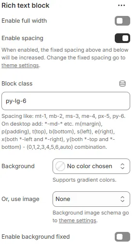 Rich Text Settings