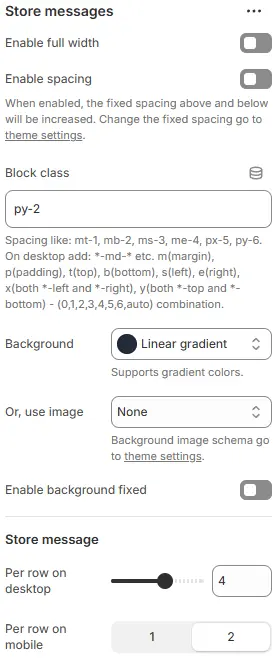 Store Messages Settings