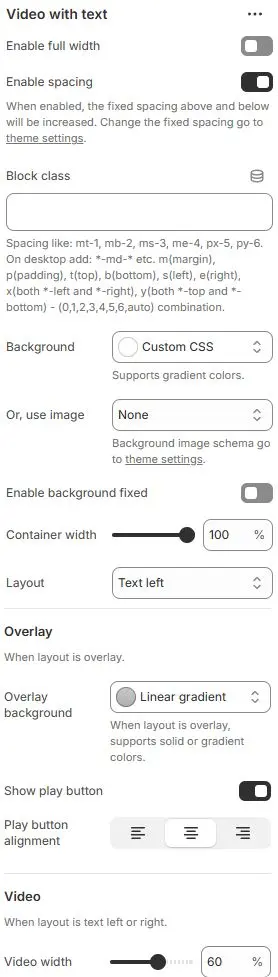Video With Text Settings