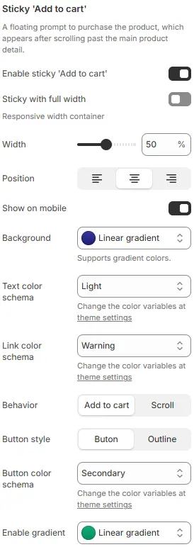 Sticky 'Add to Cart' settings