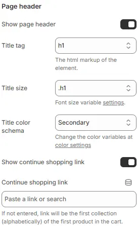 Page header settings