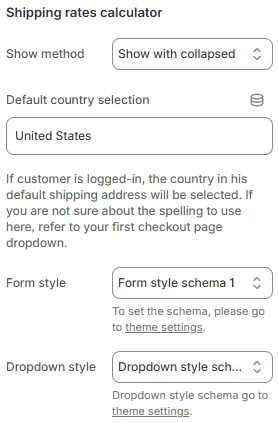 Shipping Rates Calculator settings