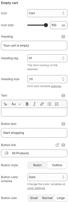 Empty Cart settings