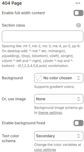 404 Page settings