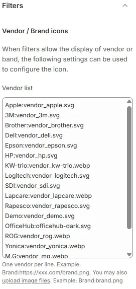 Filters brand list  settings