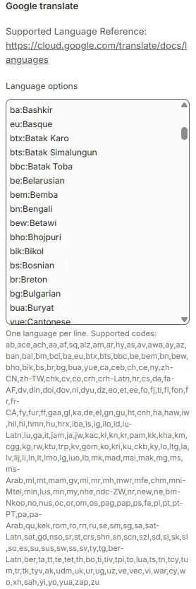 Google Translate Settings
