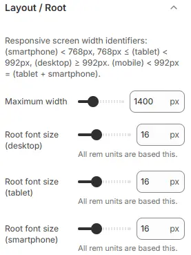 Layout / Root settings