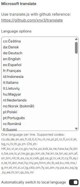 Microsoft Translate Settings