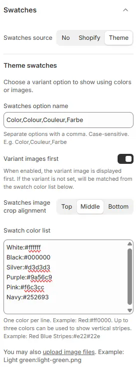Swatches settings