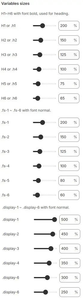 Font Size Variables settings